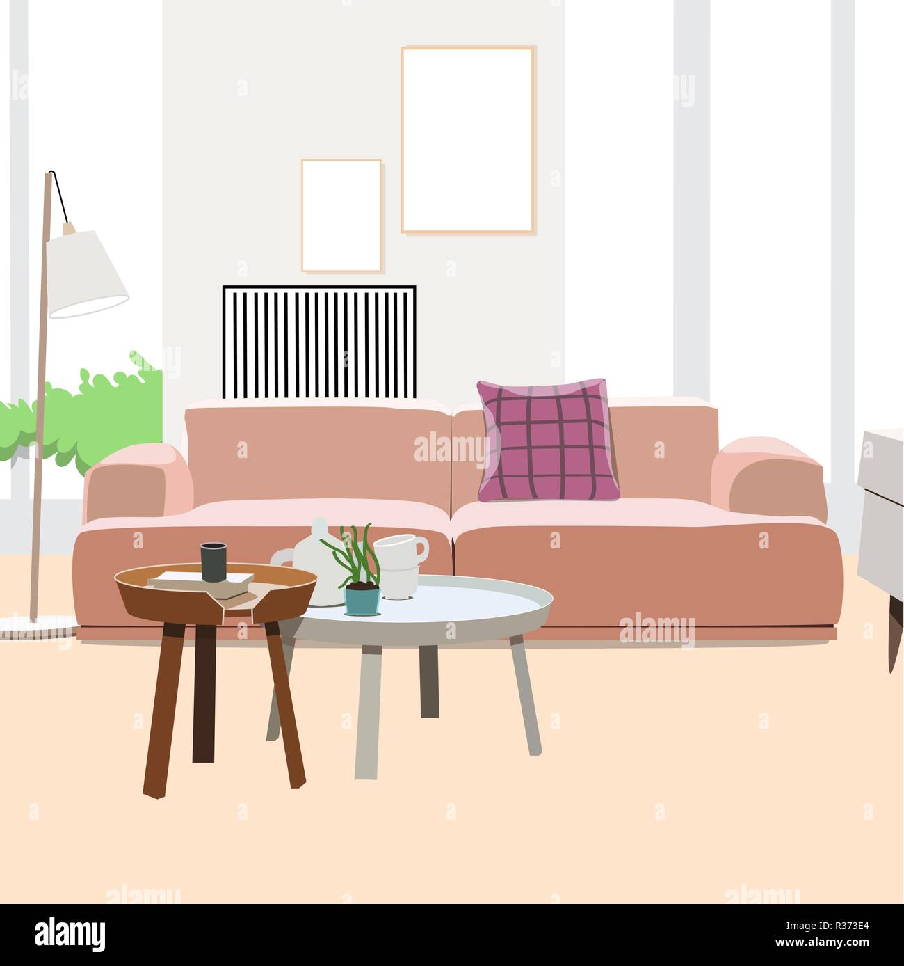 Moderno vettore living room interior design. appartamento illustrazione. Illustrazione Vettoriale