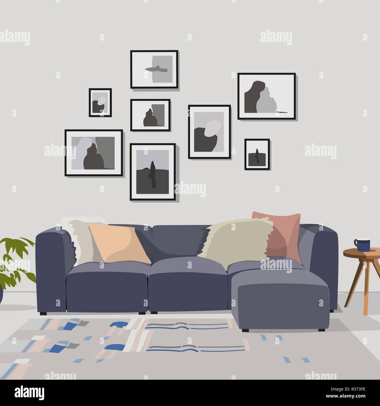 Moderno vettore living room interior design. appartamento illustrazione. Illustrazione Vettoriale
