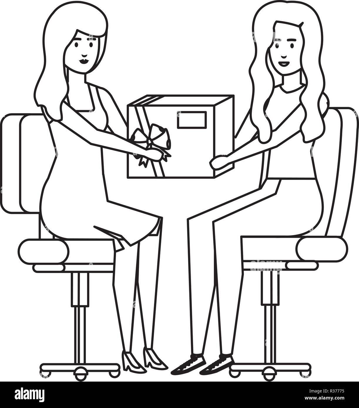 Imprenditrici seduto nella sedia ufficio dando dono Illustrazione Vettoriale