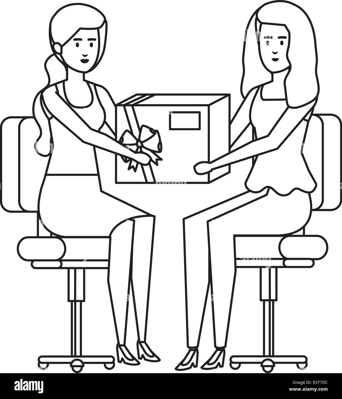 Imprenditrici seduto nella sedia ufficio dando dono Illustrazione Vettoriale