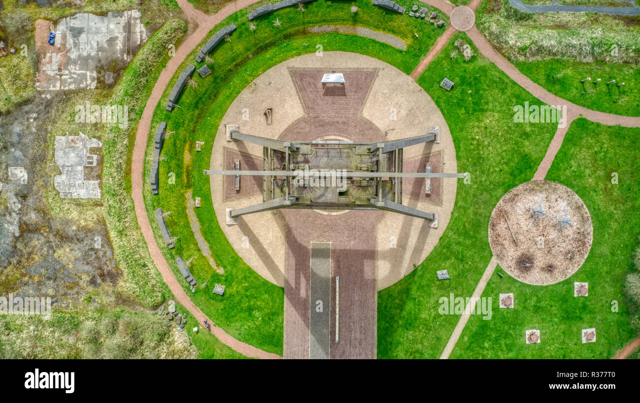 Immagine aerea guardando verso il basso la baronia di un telaio, Auchinleck, East Ayrshire, in Scozia Foto Stock