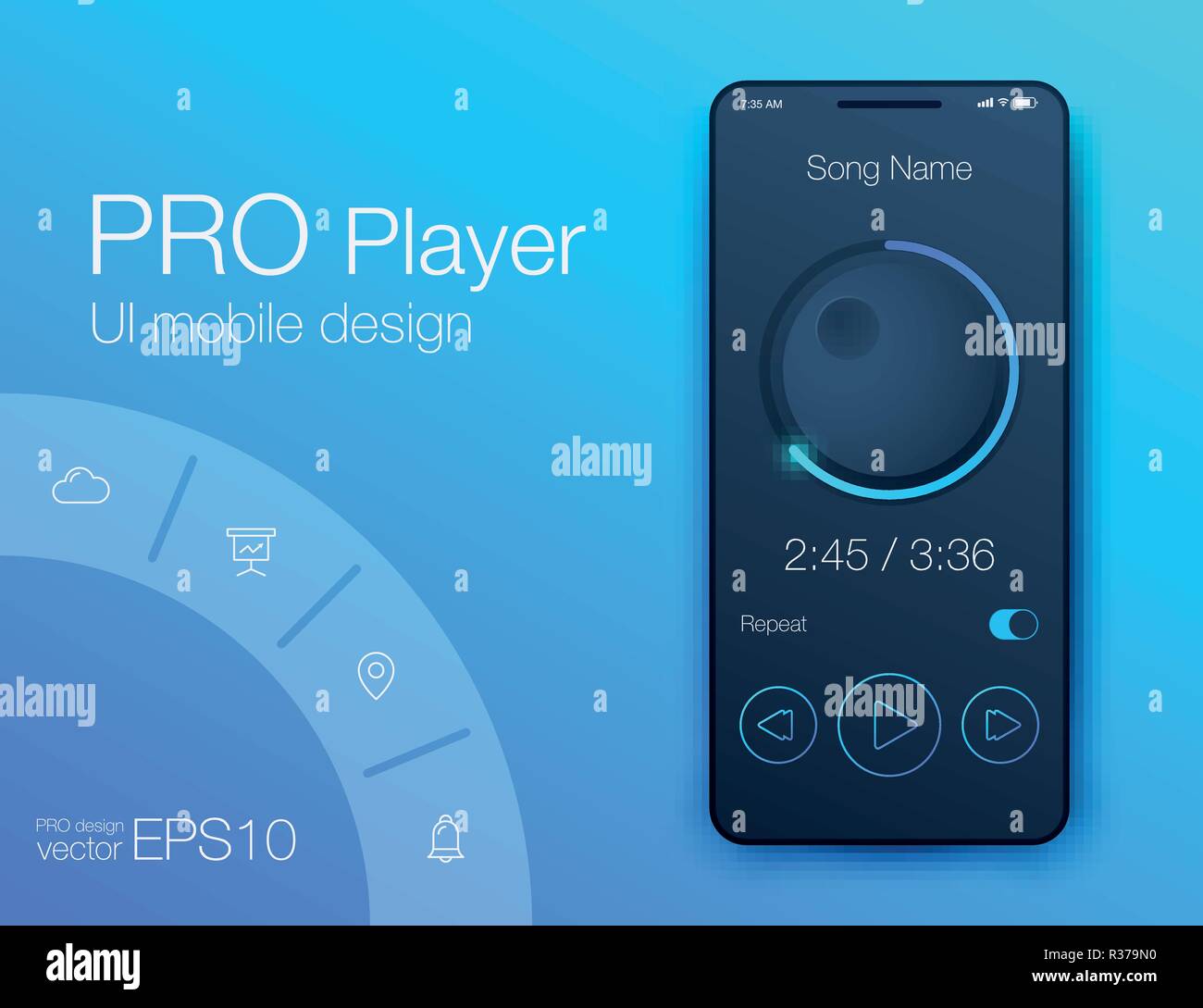 UX audio player templates Illustrazione Vettoriale