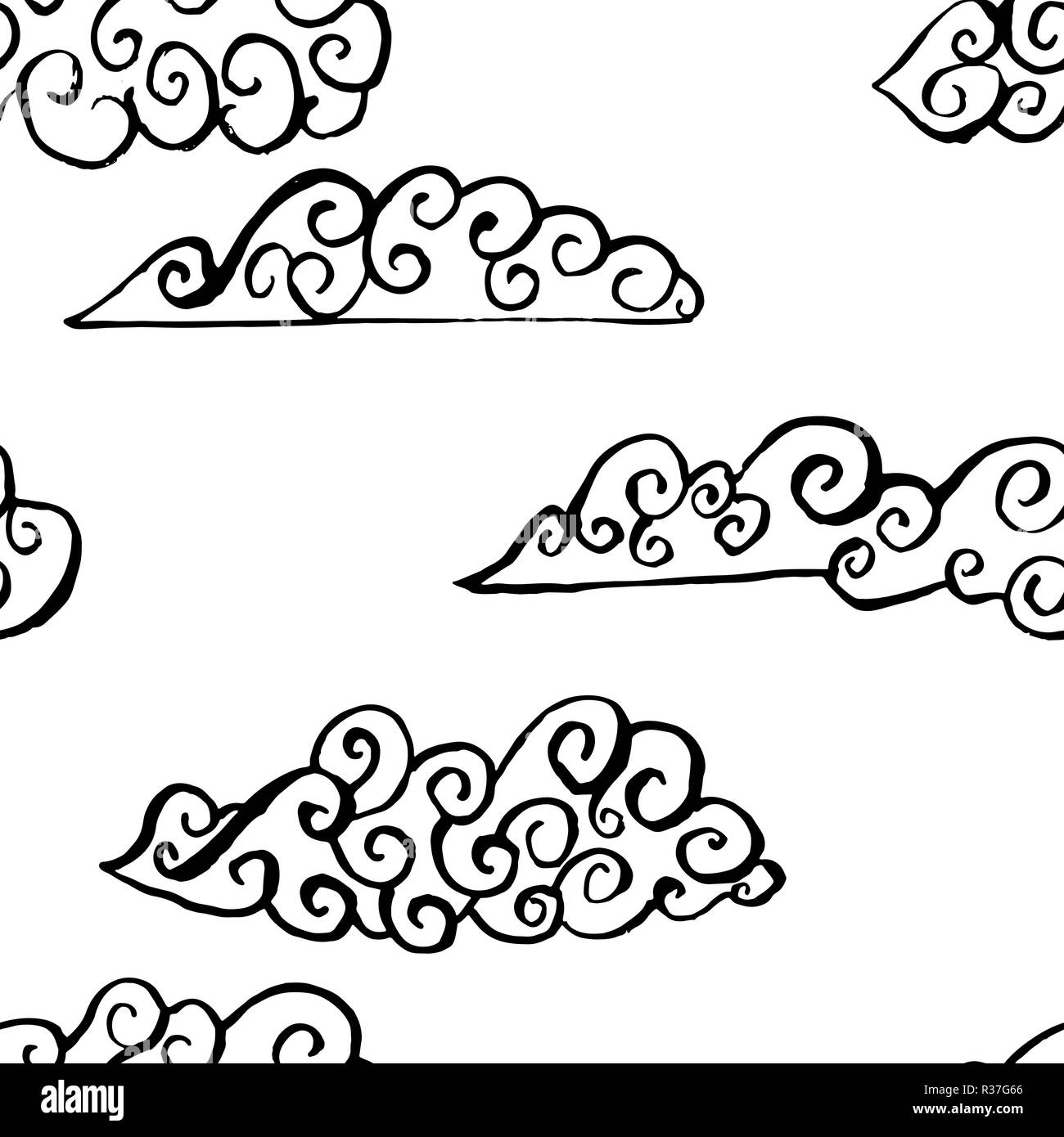 Cielo di nuvole grunge. Seamless pattern di inchiostro. Texture di vettore. Illustrazione Vettoriale