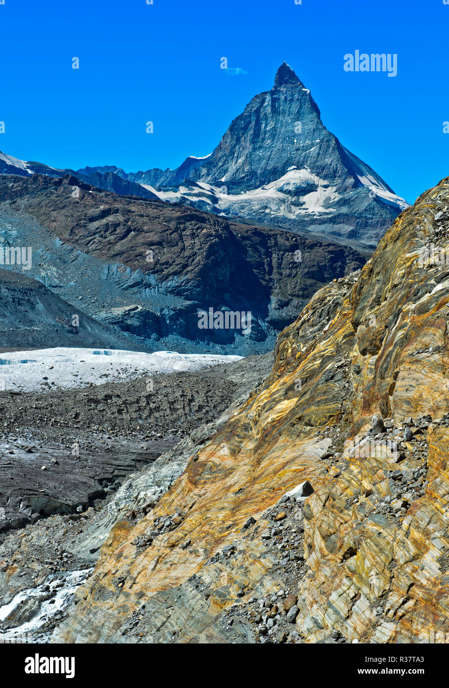 Il Cervino, vista dal Gornergletscher, Zermatt, Vallese, Svizzera Foto Stock