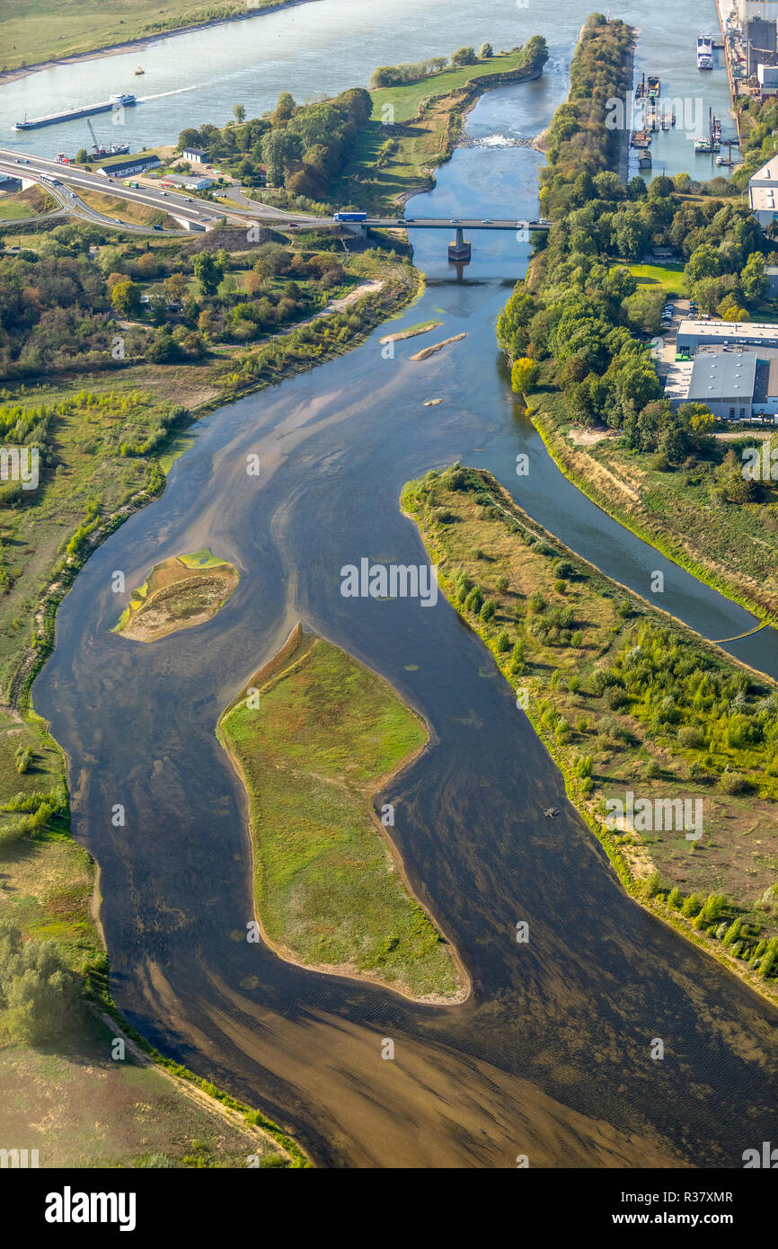 Vista aerea, Lippe delta, Lippe estuario, con la bassa marea, a estuario in Reno, Wesel, la zona della Ruhr, Basso Reno Foto Stock