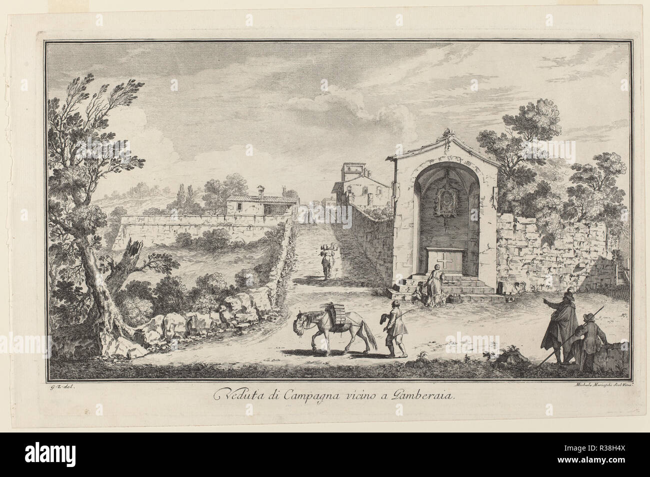 Veduta di Campagna vincino a Gamberaia. Medio: l'attacco. Museo: National Gallery of Art di Washington DC. Autore: Michele Marieschi dopo Giuseppe Zocchi. Foto Stock