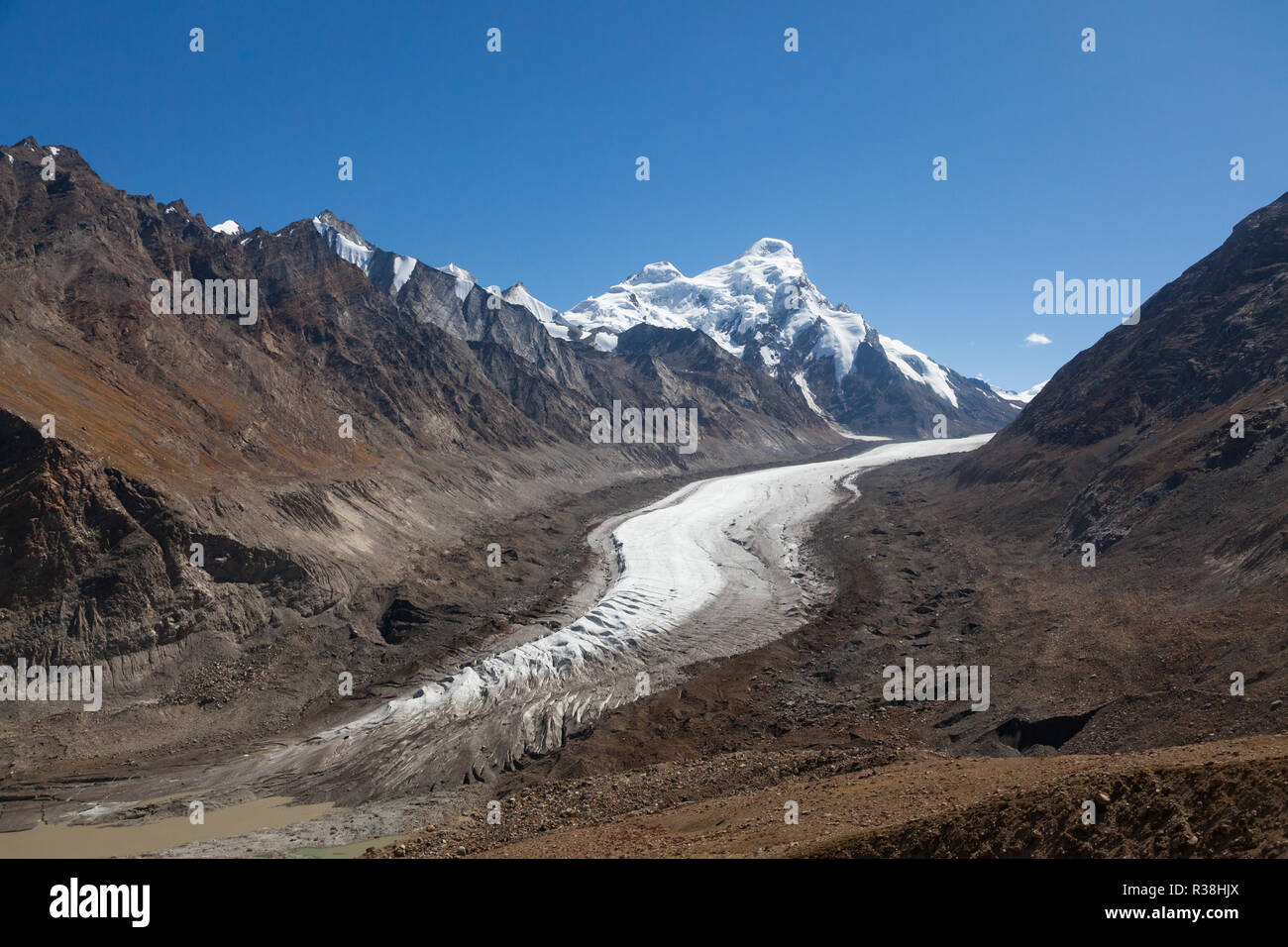 Drang-Drung ghiacciaio (vicino Pensión La) visto dalla strada tra Kargil e Padum, Jammu e Kashmir India Foto Stock