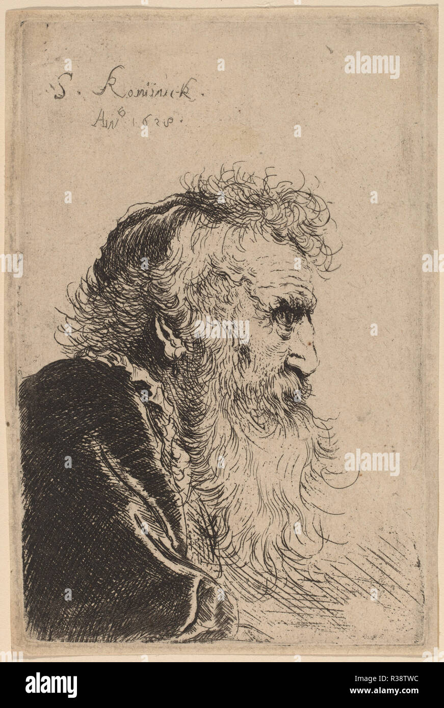 Busto di un vecchio uomo nel profilo, rivolto verso destra. Data: 1638. Medio: l'attacco. Museo: National Gallery of Art di Washington DC. Autore: Salomon Koninck. Foto Stock