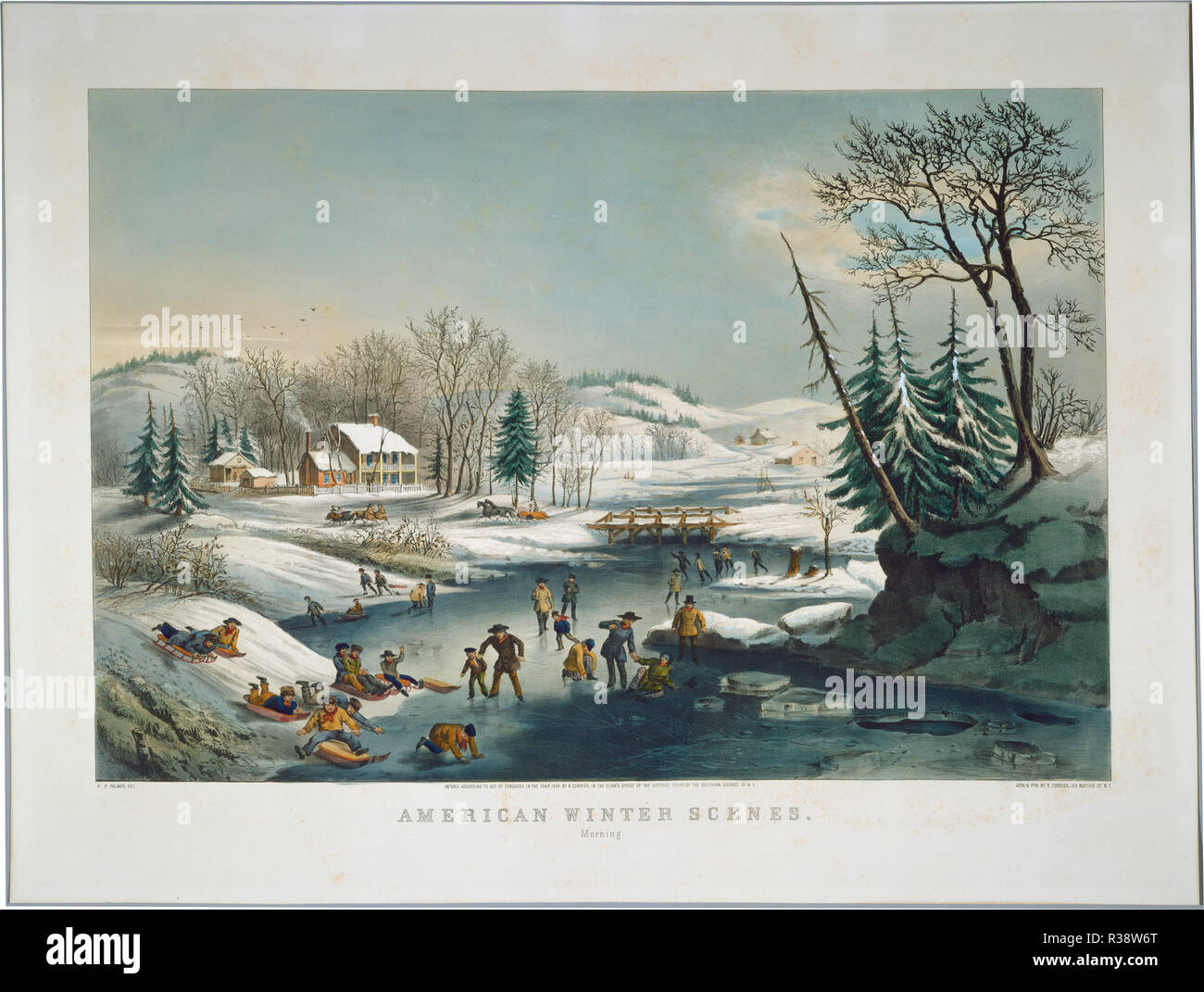 American scene invernali: mattina. Data: 1854. Dimensioni: IMMAGINE: 41,5 x 60,9 cm (16 5/16 x 24 in.) foglio: 54 x 71 cm (21 1/4 x 27 15/16 in.). Medium: colorate a mano litografia su carta intessuta. Museo: National Gallery of Art di Washington DC. Autore: dopo Frances Flora Bond Palmer. Foto Stock