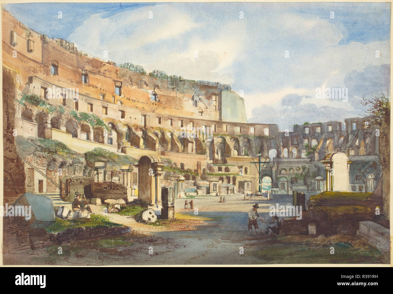 Interno del Colosseo. Dimensioni: foglio: 21,3 x 31,6 cm (8 3/8 x 12 7/16 in.). Medium: acquerello e gouache su Grafite su carta intessuta. Museo: National Gallery of Art di Washington DC. Autore: Ippolito Caffi. Foto Stock