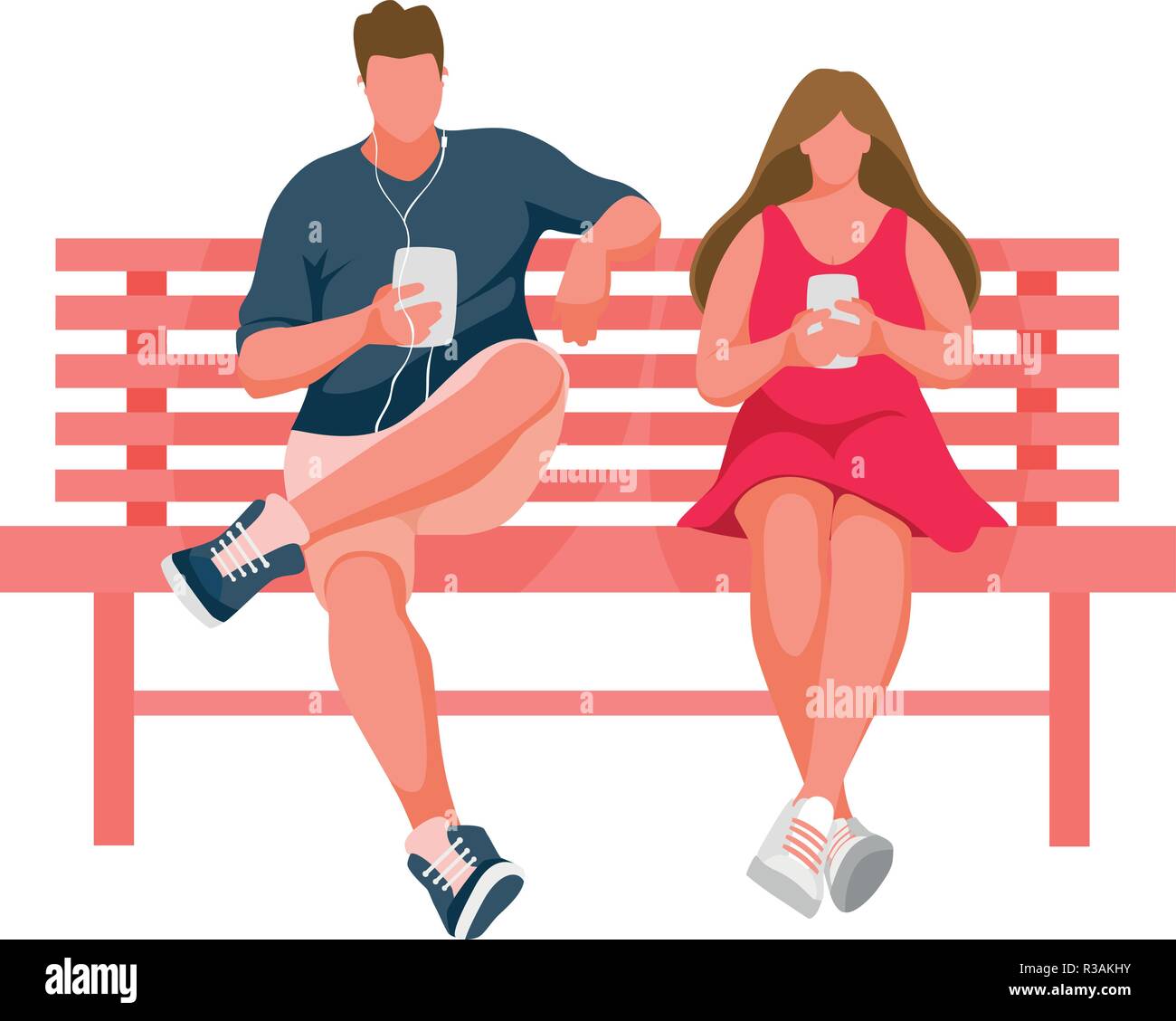 L uomo e la ragazza seduta su una panchina Illustrazione Vettoriale