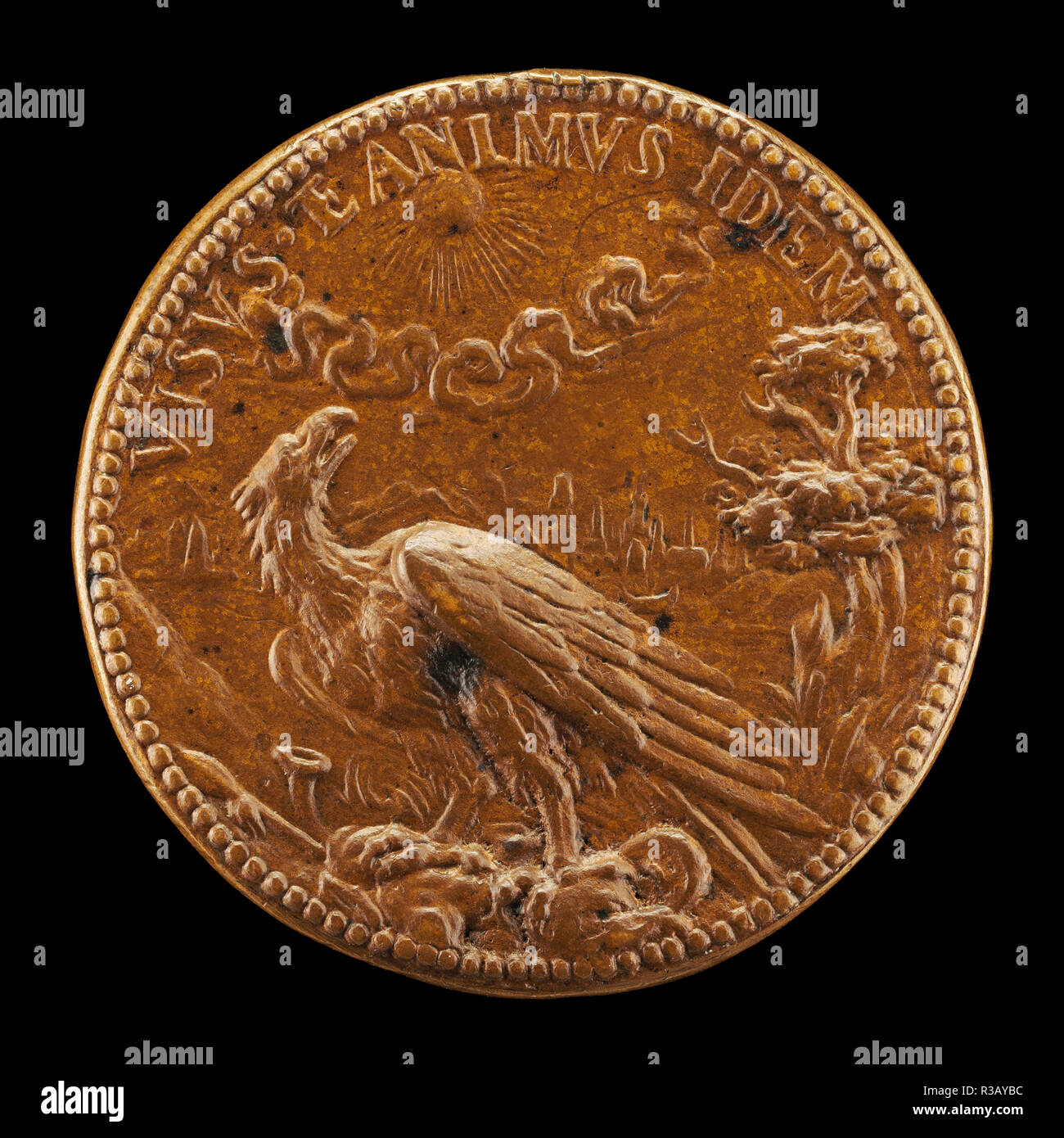 Eagle guardando il sole [indietro]. Data: XVI secolo. Dimensioni: complessiva (diametro): 4.12 cm (1 5/8 in.) Peso lordo: 21.34 gr (0.047 lb.) asse: 11:00. Medium: bronzo. Museo: National Gallery of Art di Washington DC. Autore: italiano del XVI secolo. Foto Stock