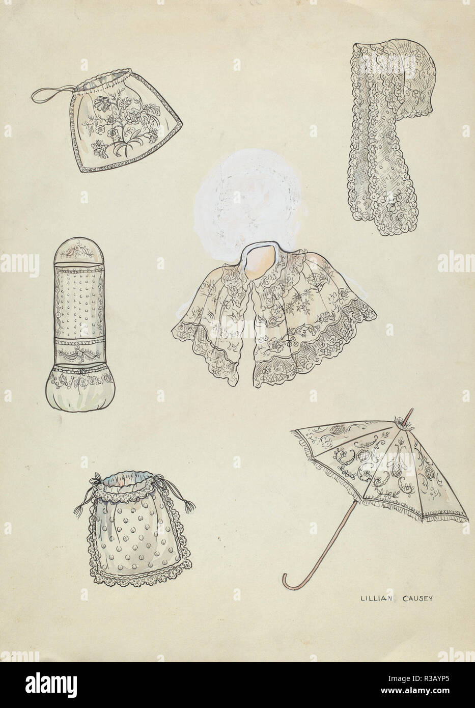 Costume. Data: c. 1936. Dimensioni: complessivo: 35,8 x 25,6 cm (14 1/8 x 10 1/16 in.). Medium: acquerello, grafite e gouache su carta. Museo: National Gallery of Art di Washington DC. Autore: Lillian Causey. Foto Stock