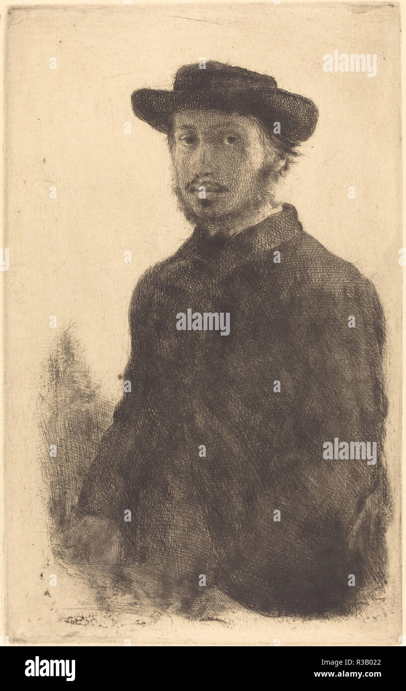 Autoritratto (Edgar Degas, par lui-même). Data: probabilmente 1857. Dimensioni: piastra: 23,2 x 14,4 cm (9 1/8 x 5 11/16 in.) foglio: 36,3 x 27,5 cm (14 5/16 x 10 13/16 in.). Medio: l'attacco. Museo: National Gallery of Art di Washington DC. Foto Stock