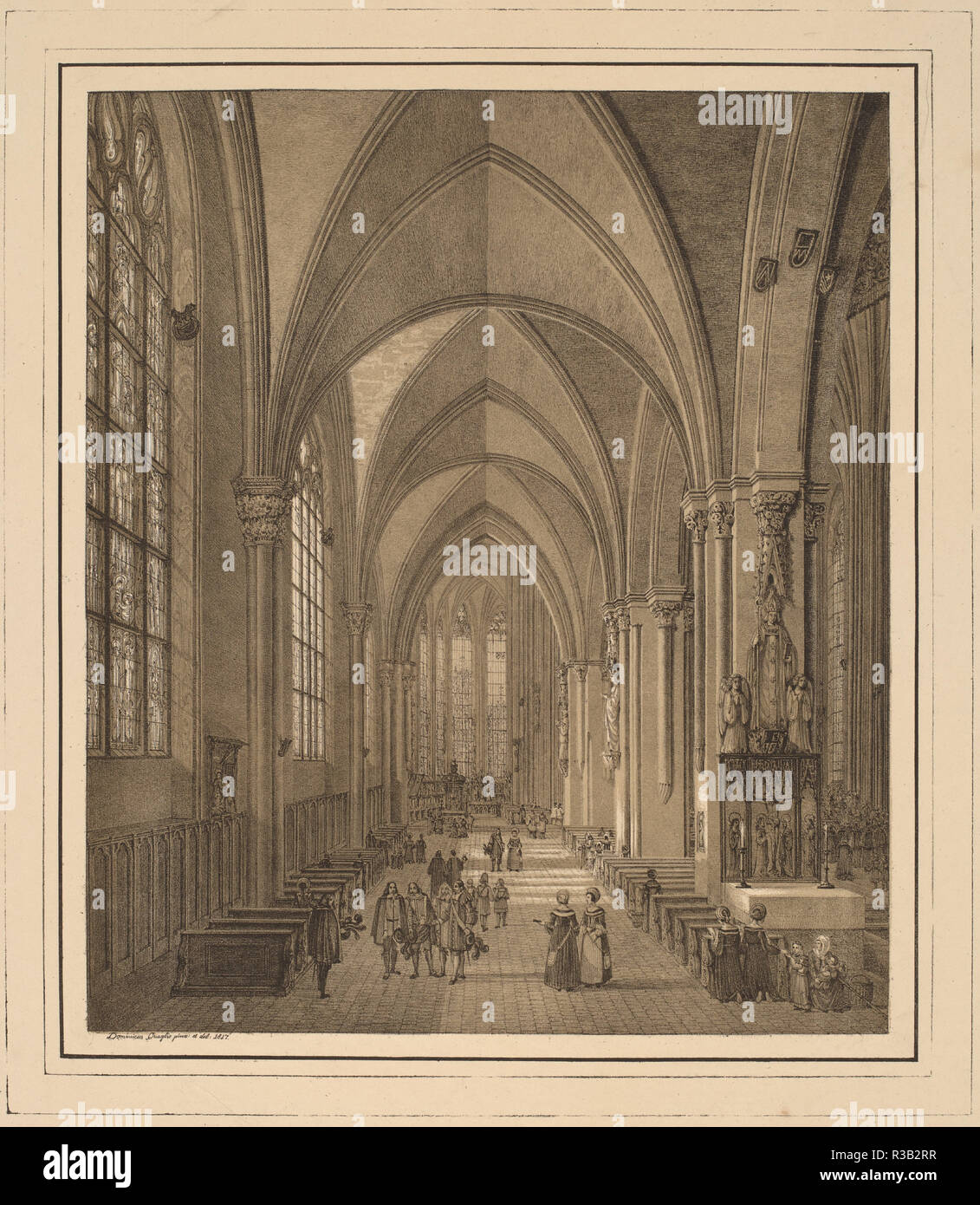 Vista dell'Interno della chiesa di San Sebald di Norimberga. Data: 1817. Dimensioni: piastra: 42,2 × 36,9 cm (16 5/8 × 14 1/2 in.) foglio: 62,9 × 46,2 cm (24 3/4 × 18 3/16 in.). Medium: due tonalità litografia su carta velina carta color crema. Museo: National Gallery of Art di Washington DC. Autore: DOMENICO QUAGLIO. Foto Stock