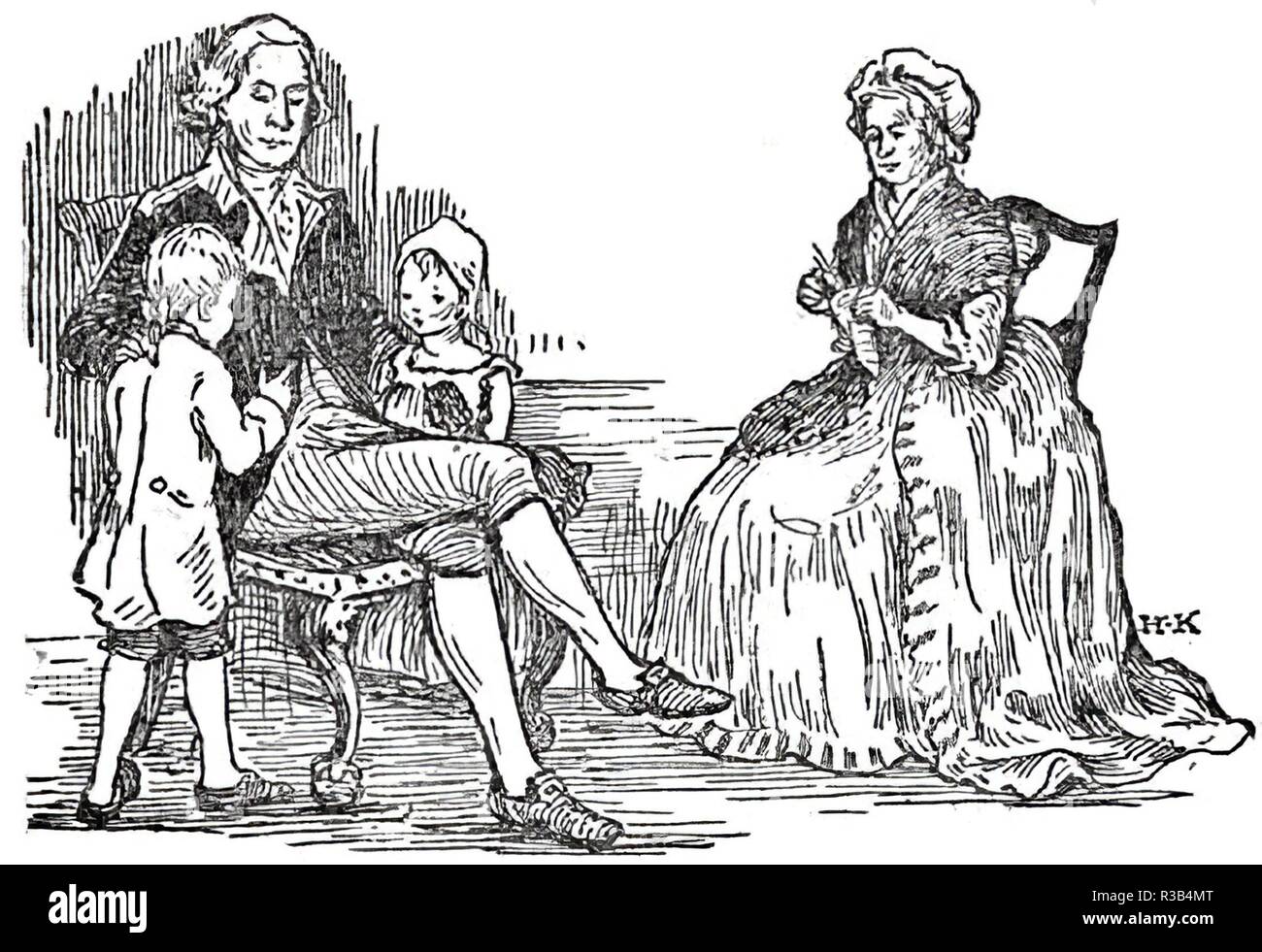 George Washington e Marta, con Jack e Patsy. Illustrazione. Foto Stock