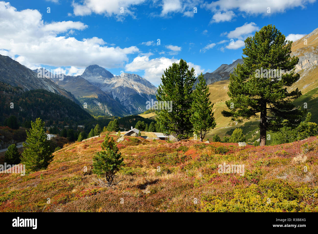 Paesaggio di montagna al Albulapass in autunno, Albulatal, Val d'Alvra, Canton Grigioni, Svizzera Foto Stock