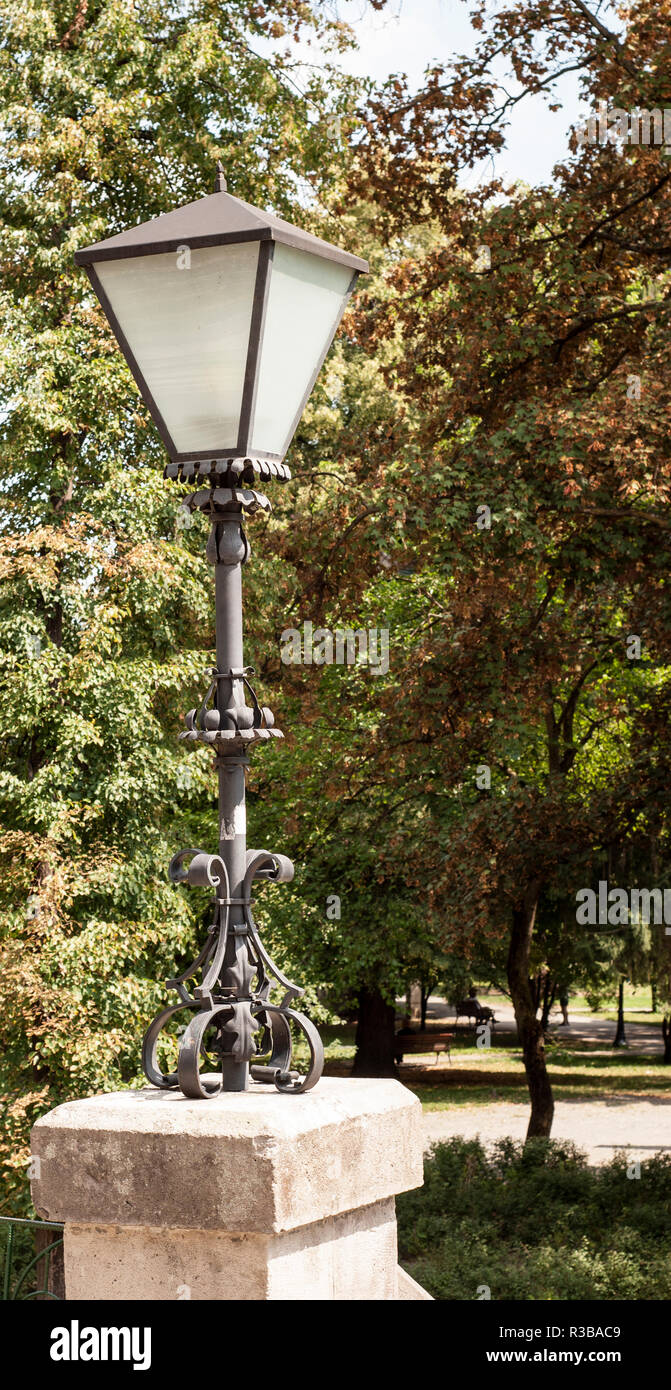 Lampione in un parco in una giornata di sole Foto Stock