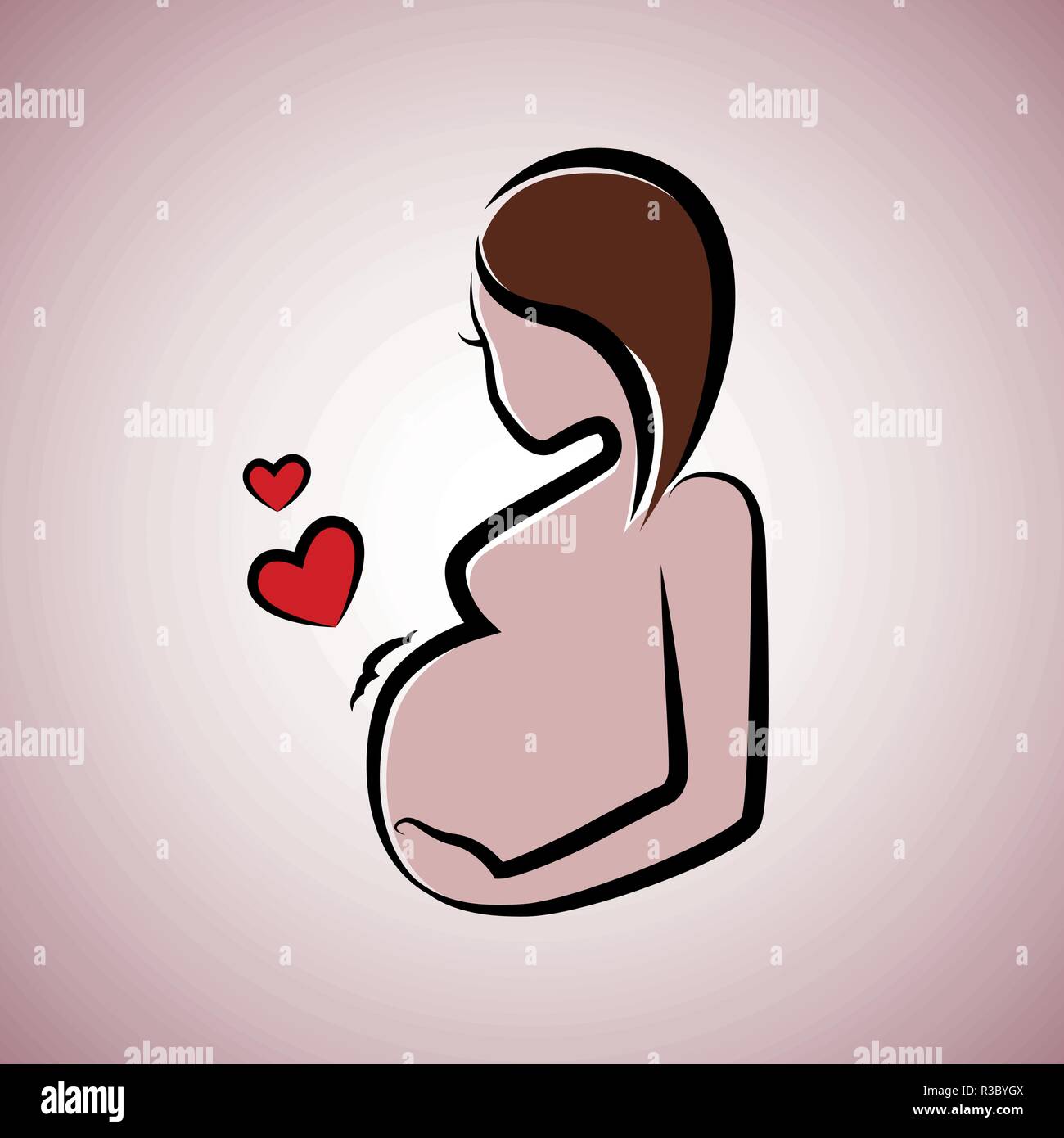 Bella donna incinta con capelli castani illustrazione vettoriale EPS10 Illustrazione Vettoriale
