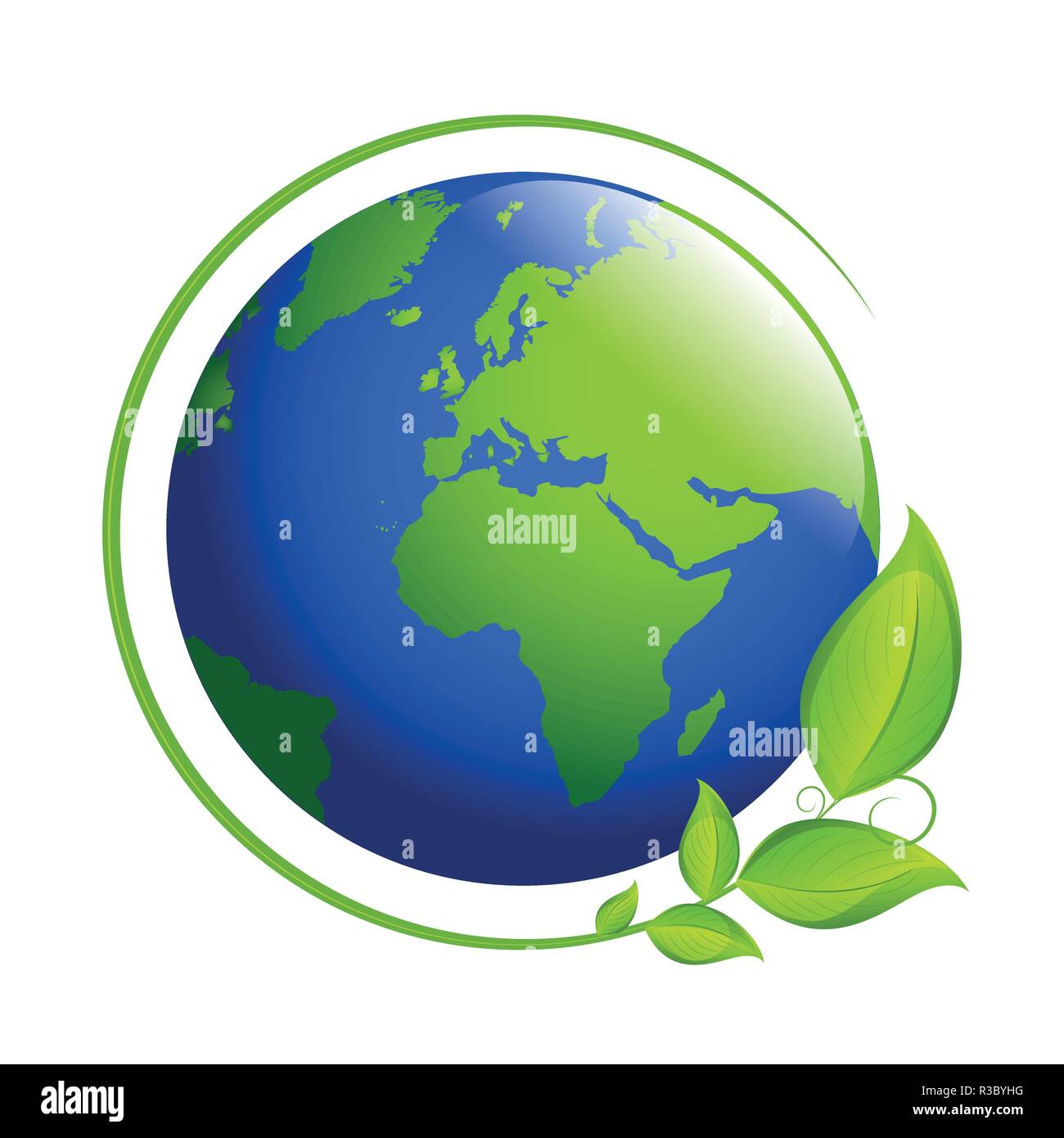 Il blu e il verde della Terra con foglie illustrazione vettoriale EPS10 Illustrazione Vettoriale