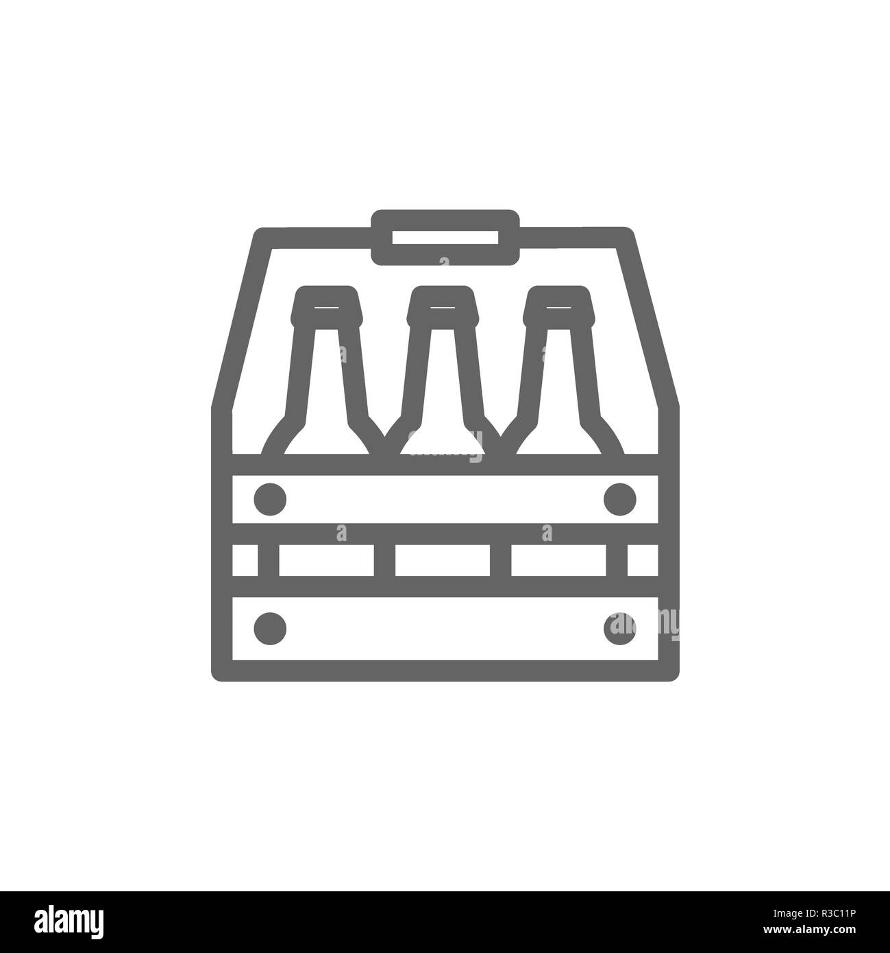 Semplice le bottiglie di birra in cesto icona linea. Simbolo e segno illustration design. Isolato su sfondo bianco Foto Stock