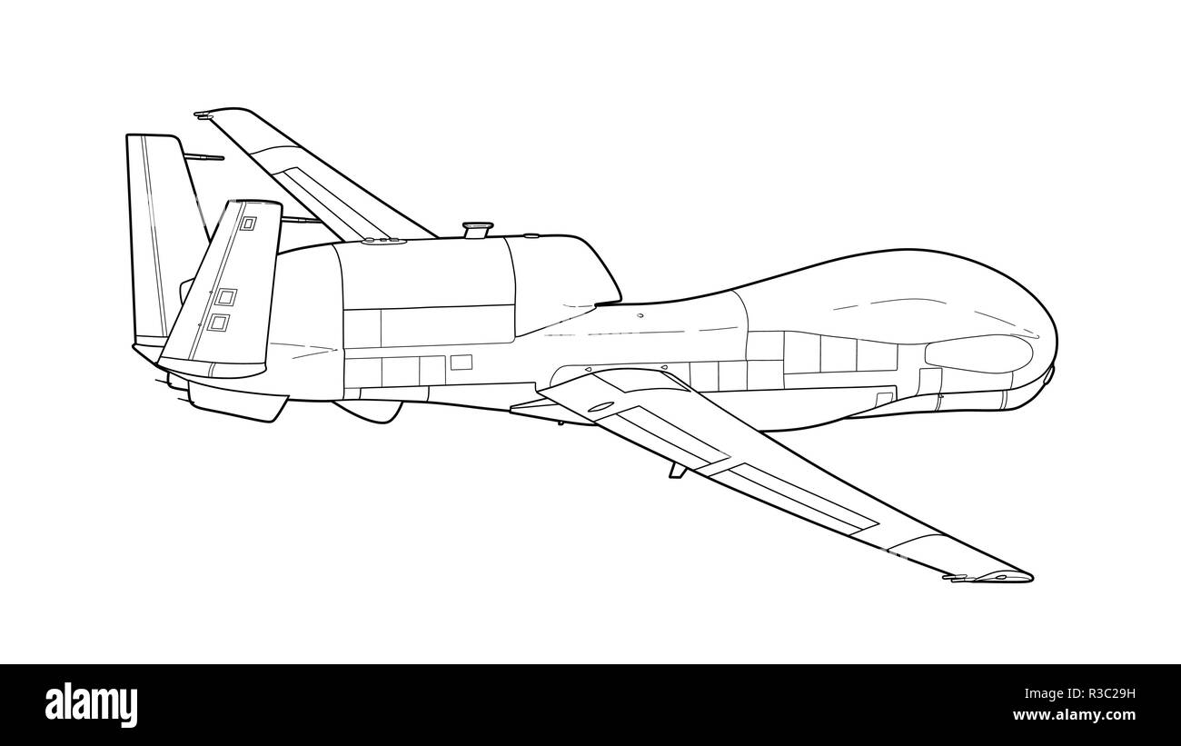 La guerra drone U.A.V aerei isolati su sfondo. Illustrazione Vettoriale