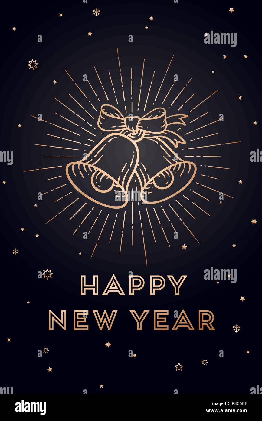 Le campane di Natale. Felice Anno Nuovo. Biglietto di auguri Illustrazione Vettoriale
