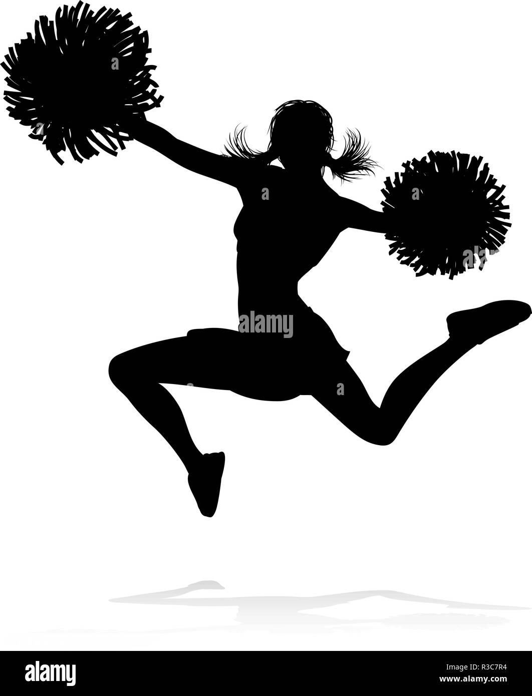 Cheerleader pom pom Silhouette Illustrazione Vettoriale