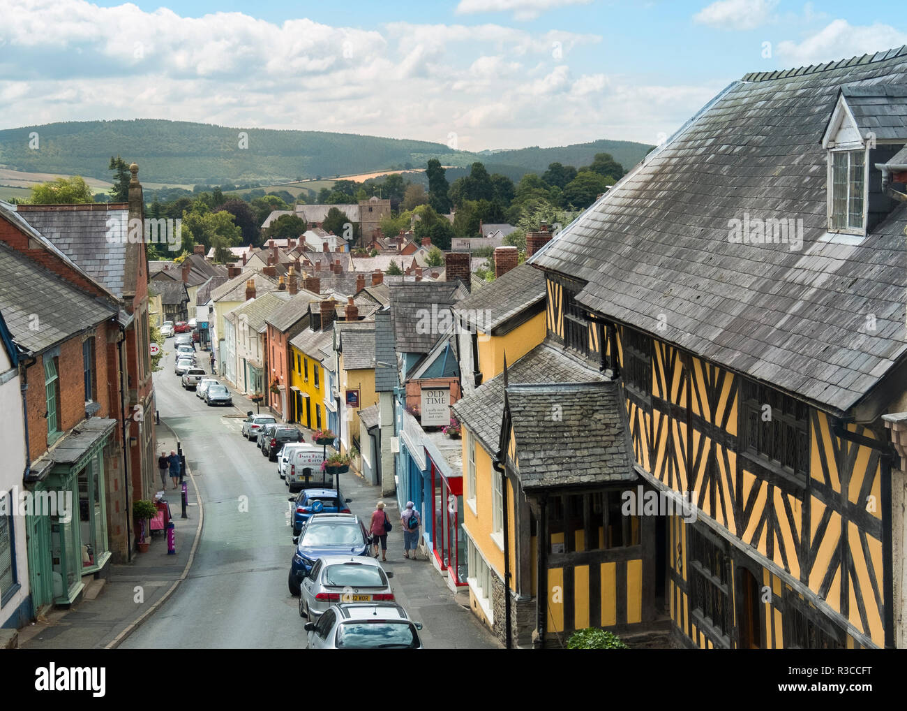 High Street, Vescovi Castello, Shropshire, Inghilterra, Regno Unito Foto Stock