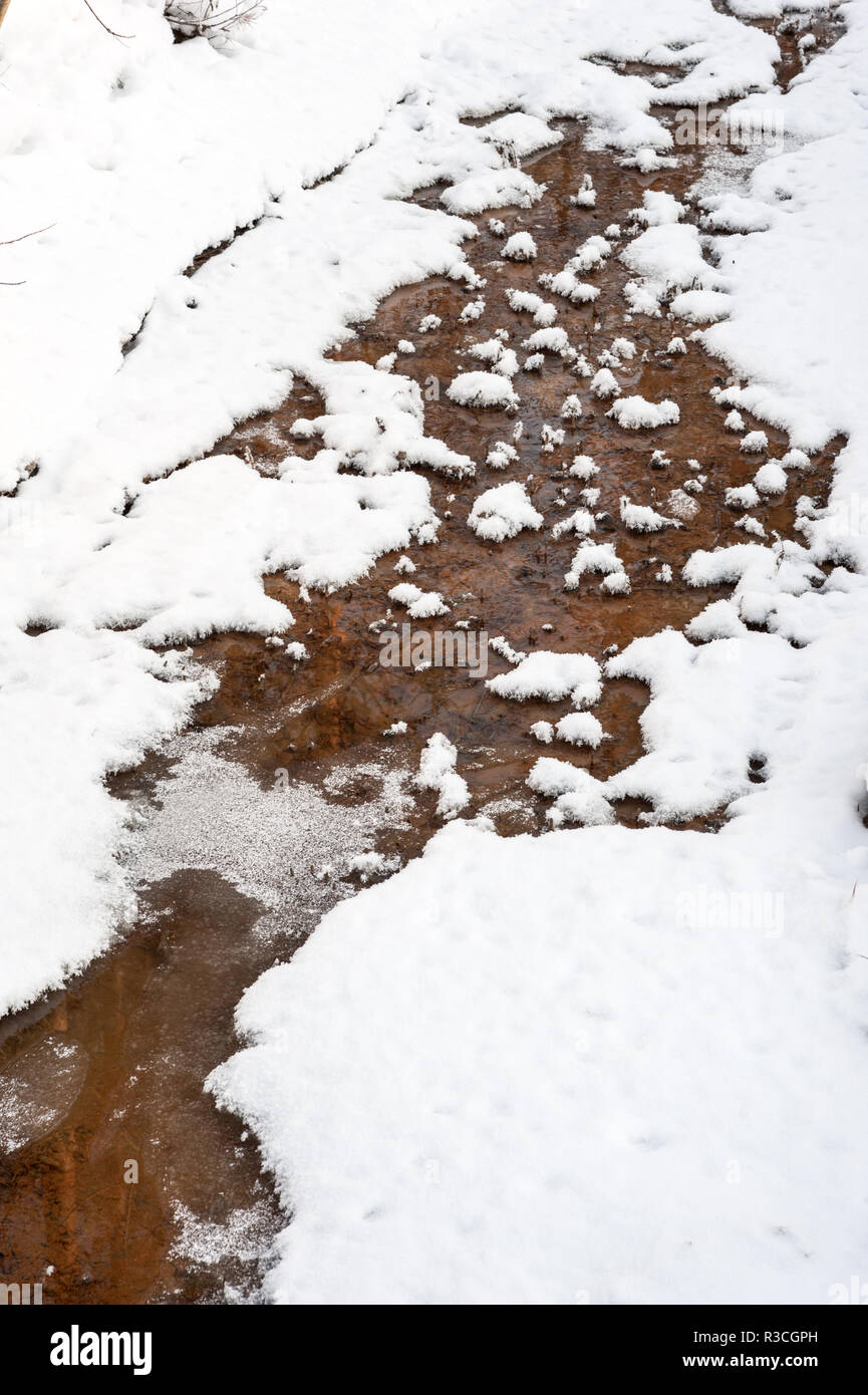 Neve e flusso congelato Foto Stock