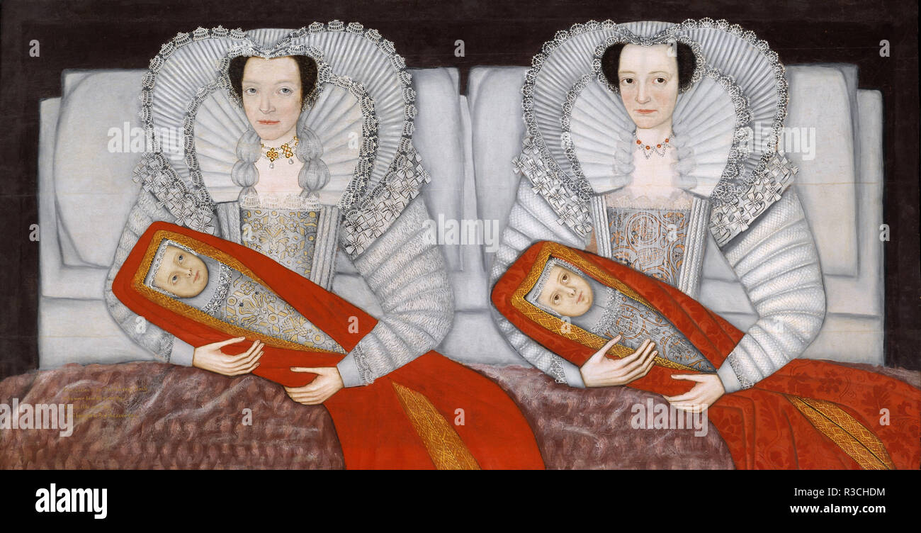 Il Cholmondeley Ladies. Data/Periodo: ca. 1600-1610. La pittura. Olio su pannello. Altezza: 886 mm (34,88 in); larghezza: 1,723 mm (67.83 in). Autore: anonimo (British School). La British School del xvii secolo. Foto Stock