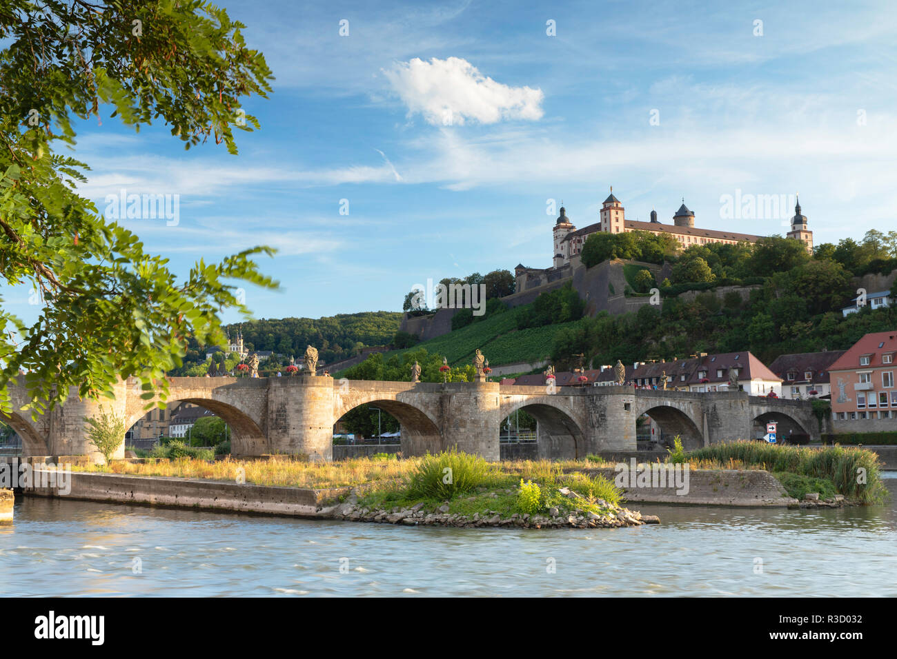 Fortezza di Marienberg e il vecchio ponte principale di Wurzburg, Baviera, Germania Foto Stock