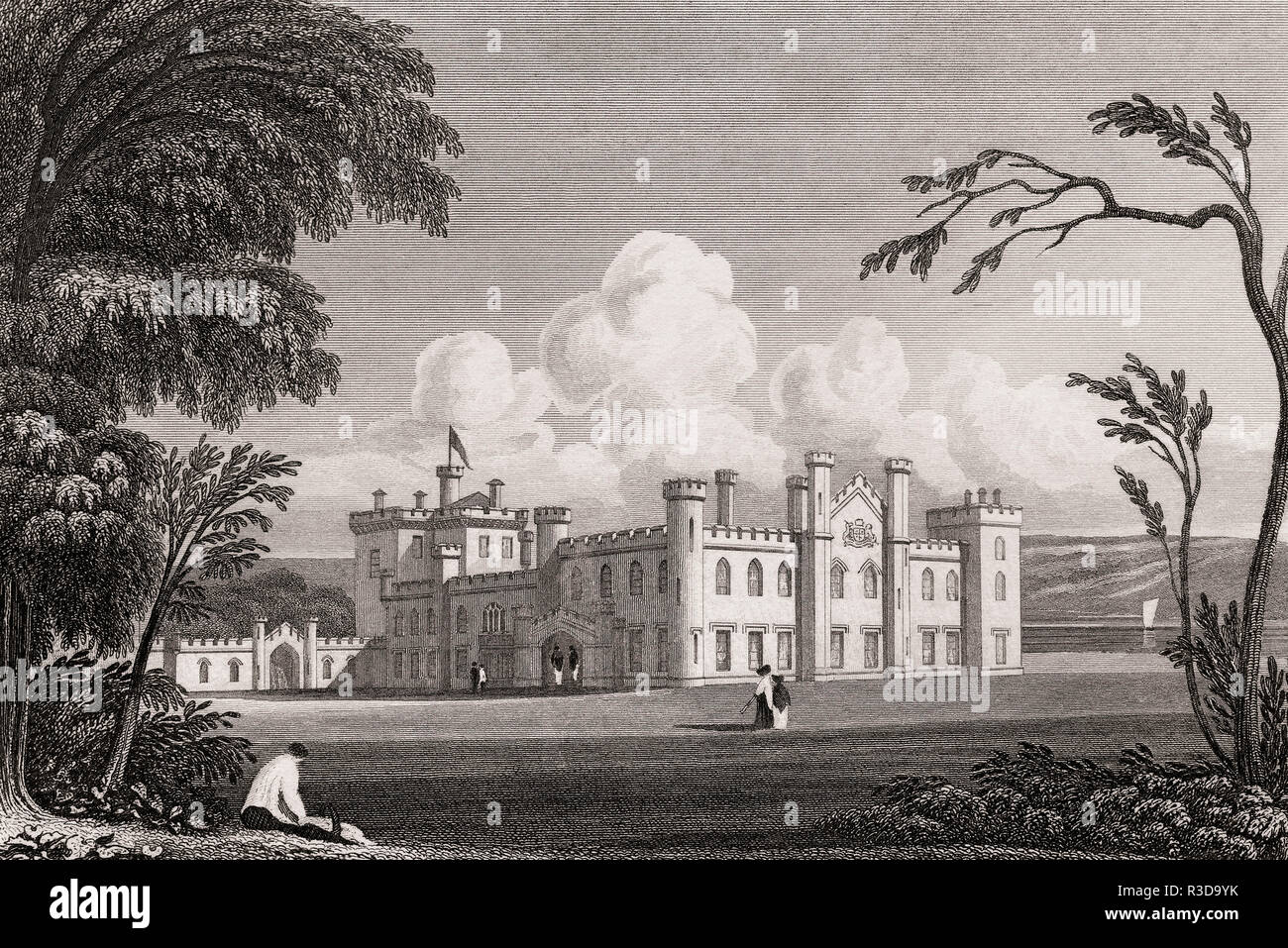Dundas Castle, Dalmeny parrocchia di West Lothian, secolo XIX, dalla moderna Atene da Th. H. Pastore Foto Stock