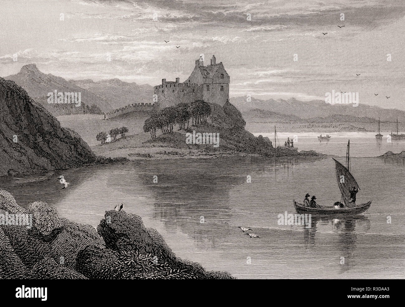 Duntrune Castle e Loch Crinan, Crinan, Argyll, secolo XIX, dalla moderna Atene da Th. H. Pastore Foto Stock