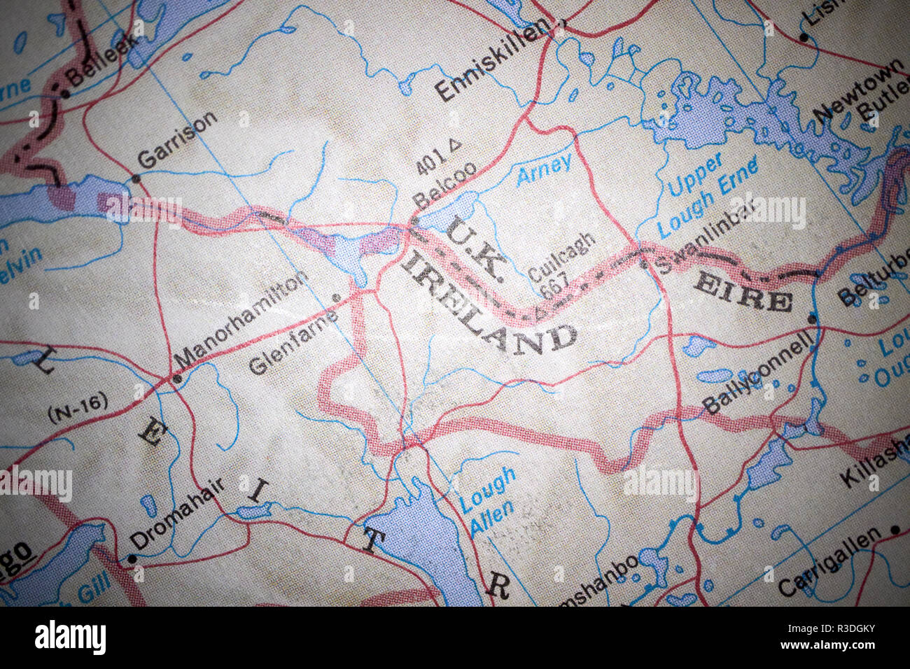 Mappa che mostra l'Irlanda del Nord Repubblica di Irlanda confine Foto Stock