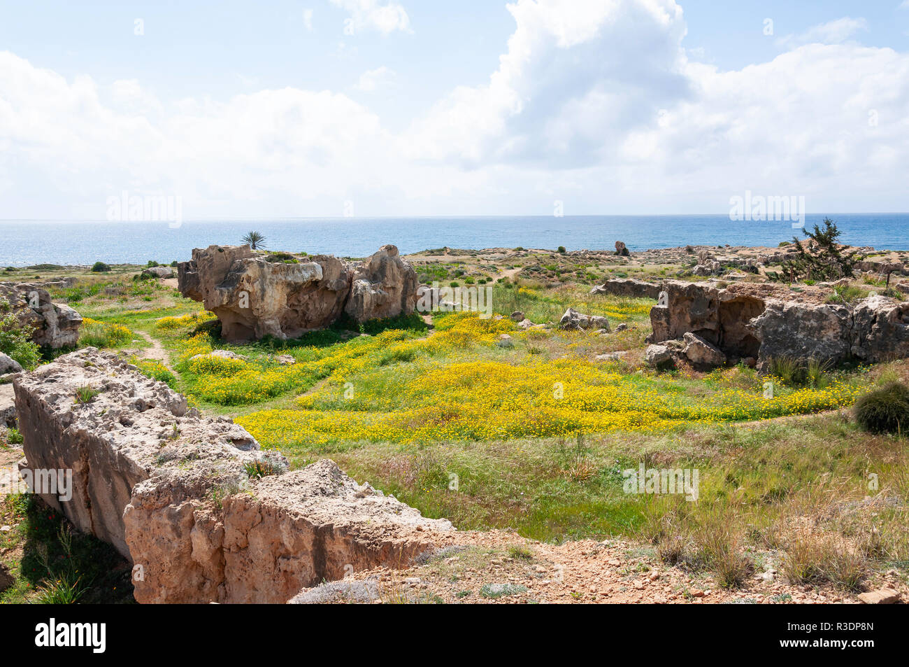 Roccia scolpiti tombe nelle tombe dei re, le tombe dei re Avenue, Paphos (Paphos), Pafos District, la Repubblica di Cipro Foto Stock