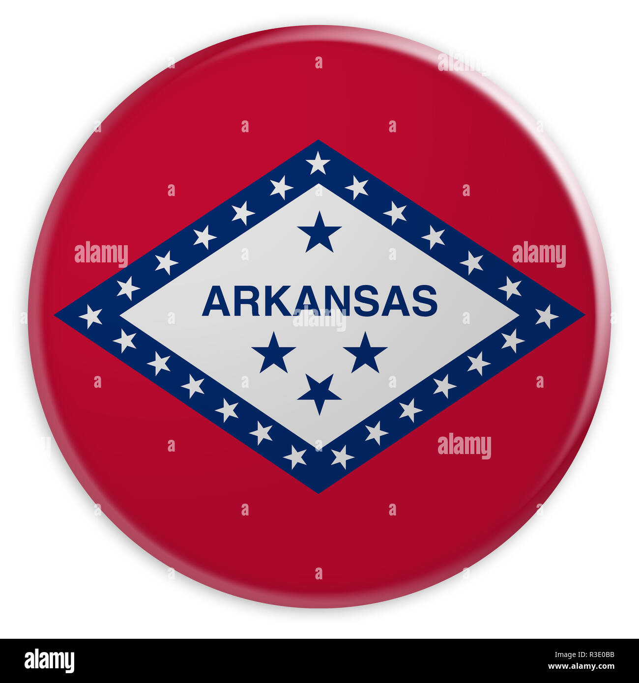 Usa il pulsante di stato: Arkansas bandiera Badge, 3d illustrazione su sfondo bianco Foto Stock