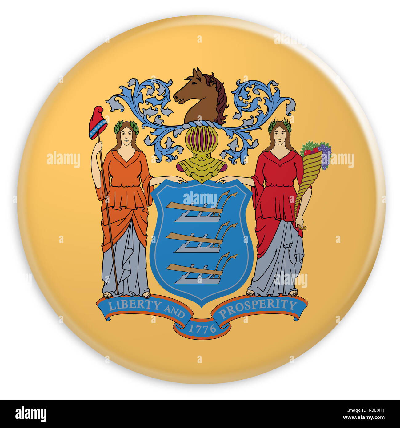 Usa il pulsante di stato: New Jersey bandiera Badge, 3d illustrazione su sfondo bianco Foto Stock