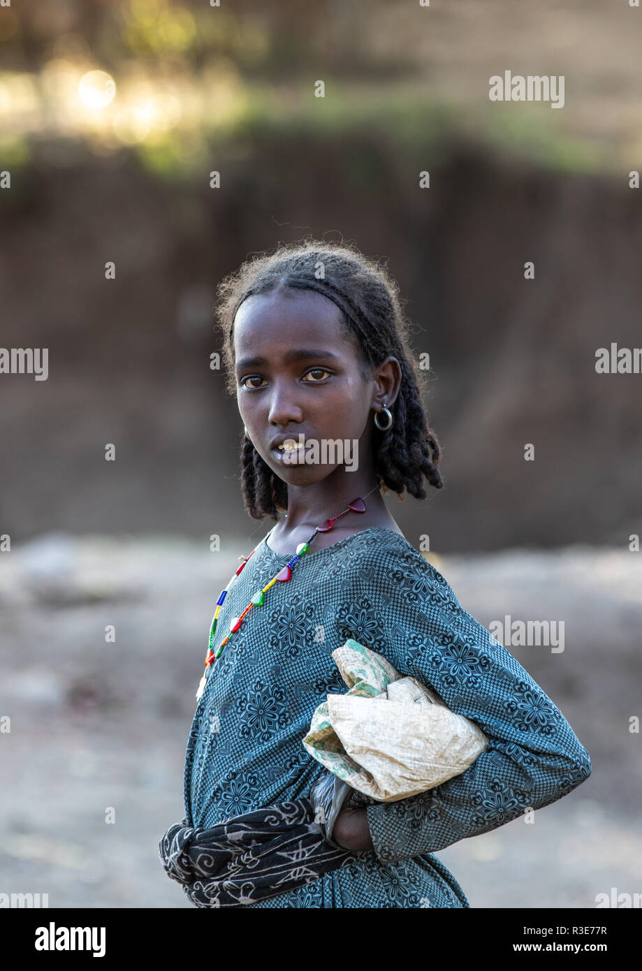 Ritratto di una ragazza di oromo, Amhara Region, Senbete, Etiopia Foto Stock