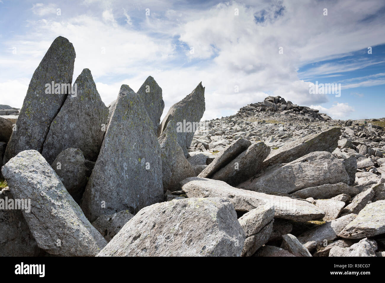 Vertice rocciose di Glyder Fach, Snowdonia, Wales, Regno Unito Foto Stock