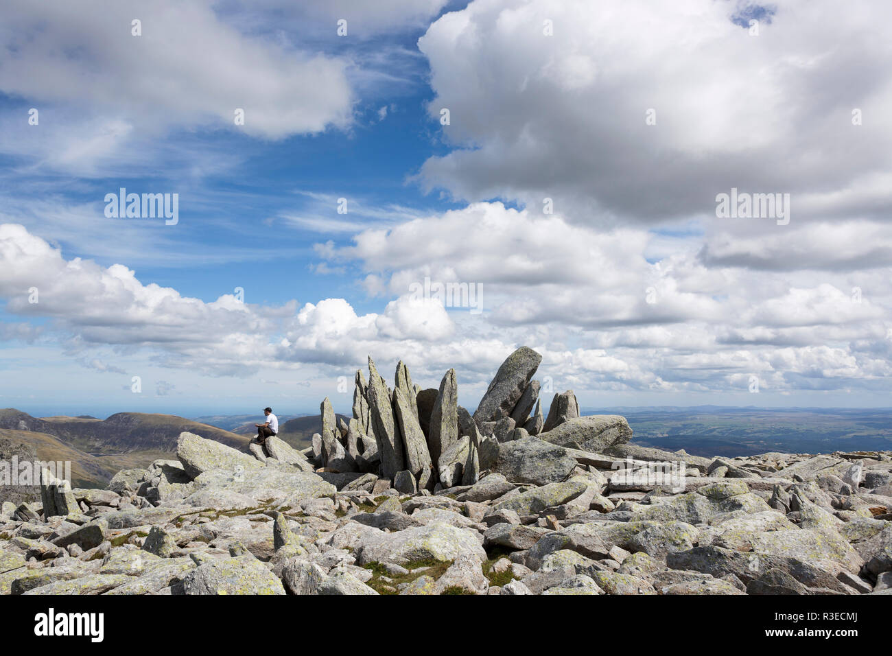 Sperone roccioso, vertice di Glyder Fach, Snowdonia, Wales, Regno Unito Foto Stock