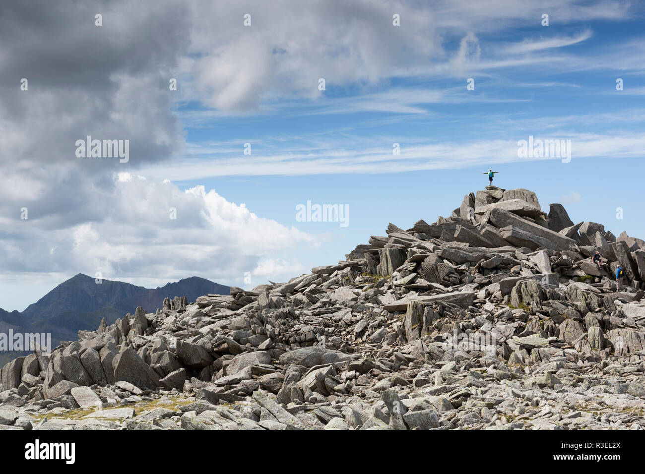 Rocce sul vertice di Glyder Fach, Snowdonia, Wales, Regno Unito Foto Stock