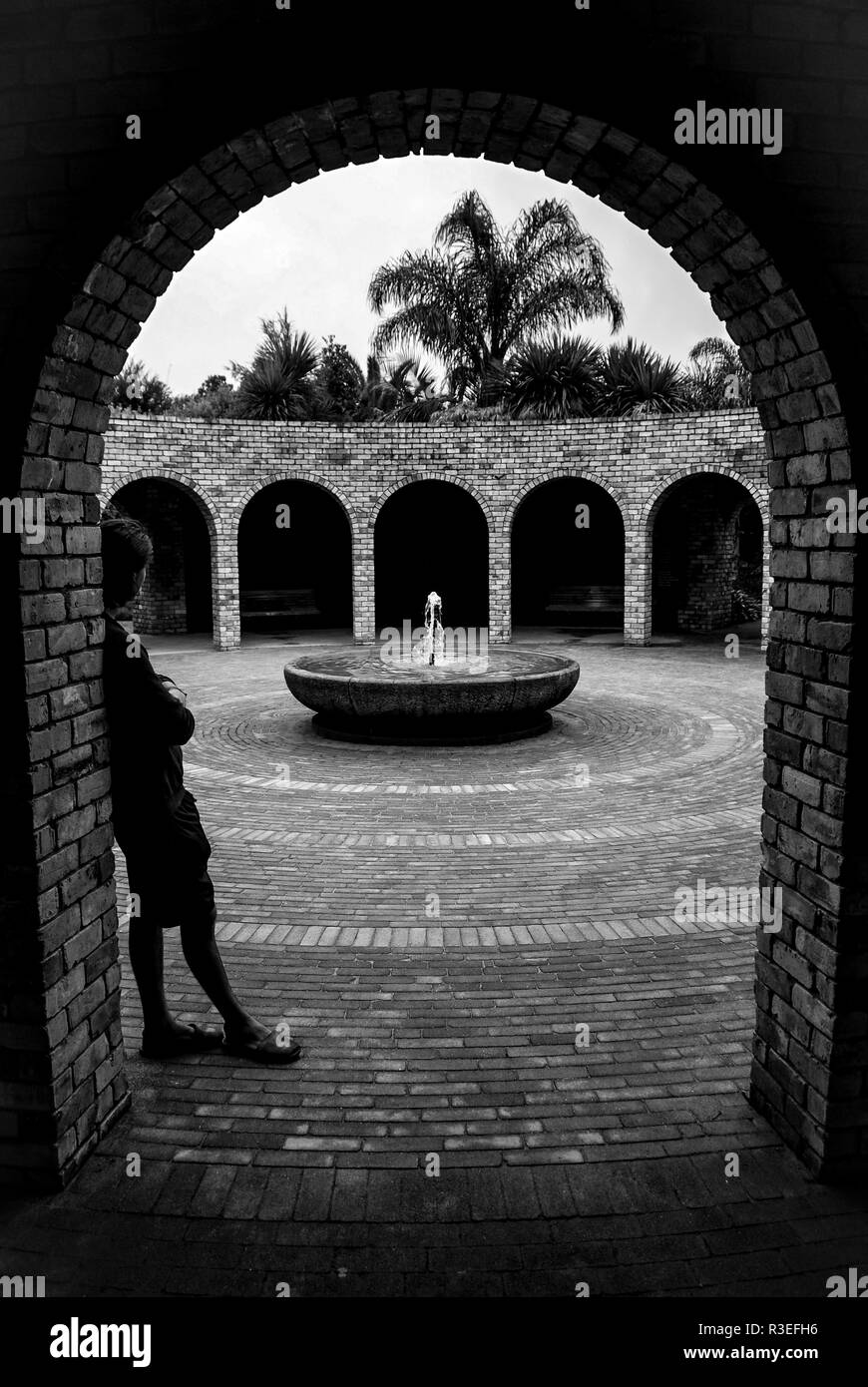 Una bella fontana nel cuore di Hamilton Garden, Hamilton, Nuova Zelanda Foto Stock