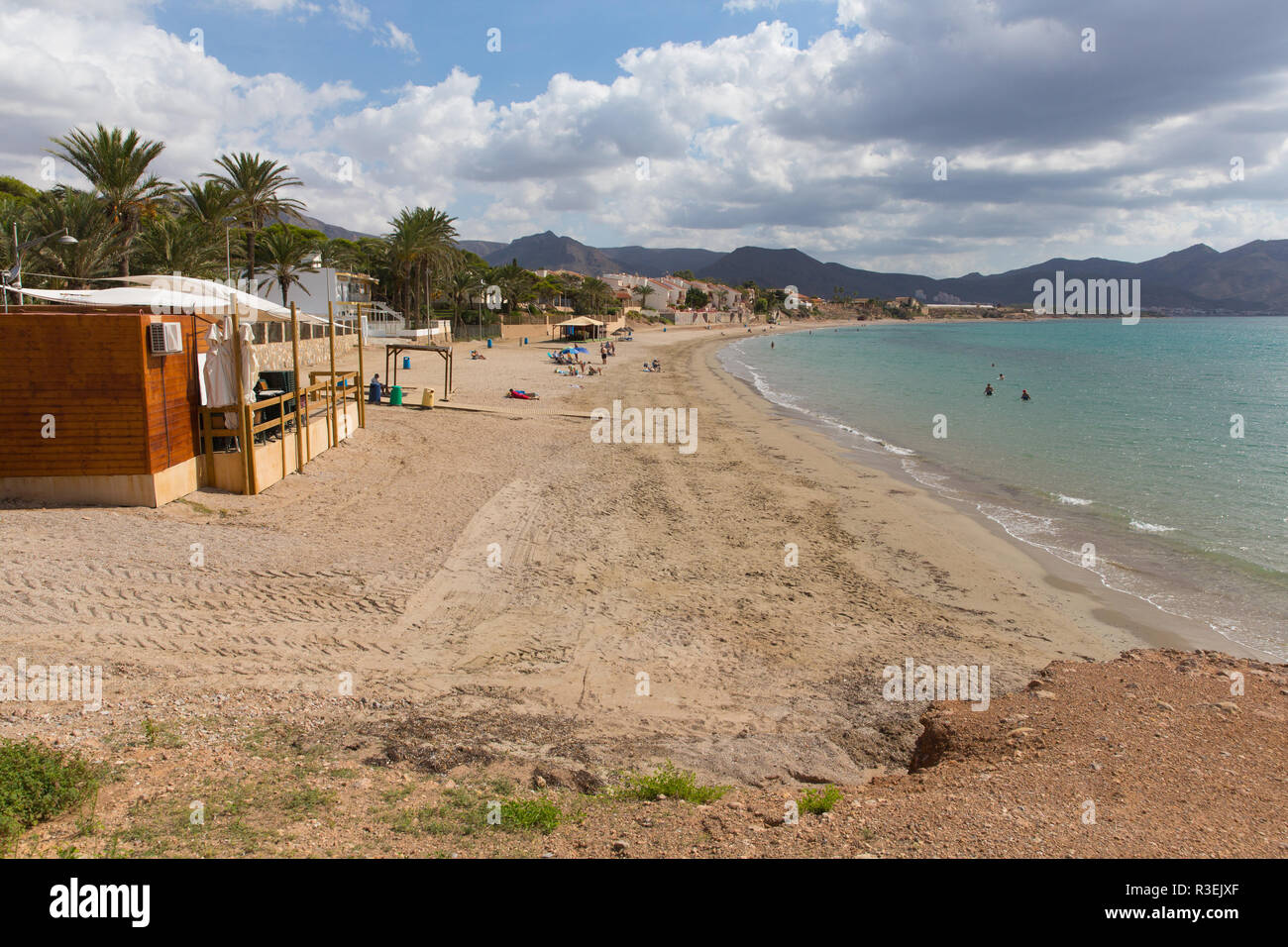 La Isla Plana beach Murcia Spagna situato tra Puerto de Mazarron e Cartagena Foto Stock