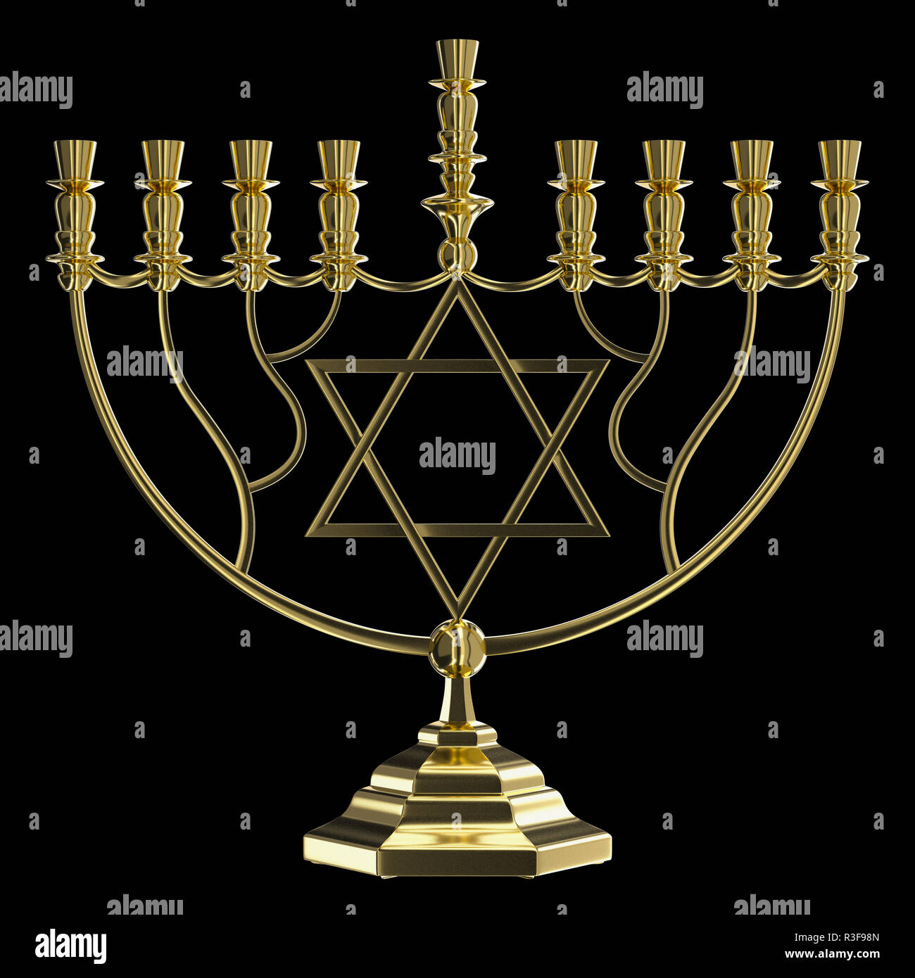 Il Menorah Hanukkah lampada che è accesa durante gli otto giorni di Hanukkah. 3D render. Isolato Foto Stock