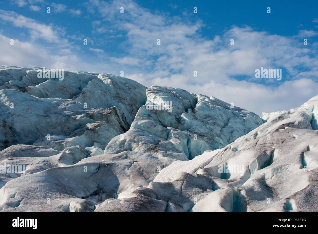 Dettaglio di ghiaccio del ghiacciaio Svelgabreen è una delle tante lingue del grande ghiacciaio Folgefonna, nel Folgefonna National Park, Norvegia. La sua reac Foto Stock