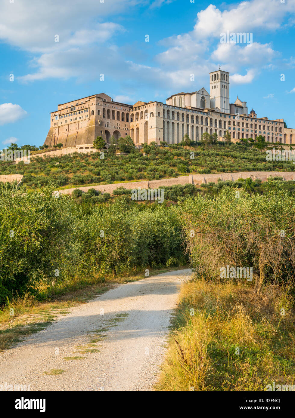 Vista panoramica di Assisi, in provincia di Perugia, in Umbria, regione dell'Italia. Foto Stock