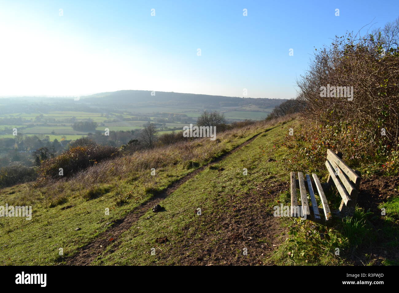 Scene di autunno da Shoreham, Kent; Gazza fondo; Darent valle; Fackenden giù e Romney Street, un itinerario a piedi attraverso il North Downs AONB Foto Stock