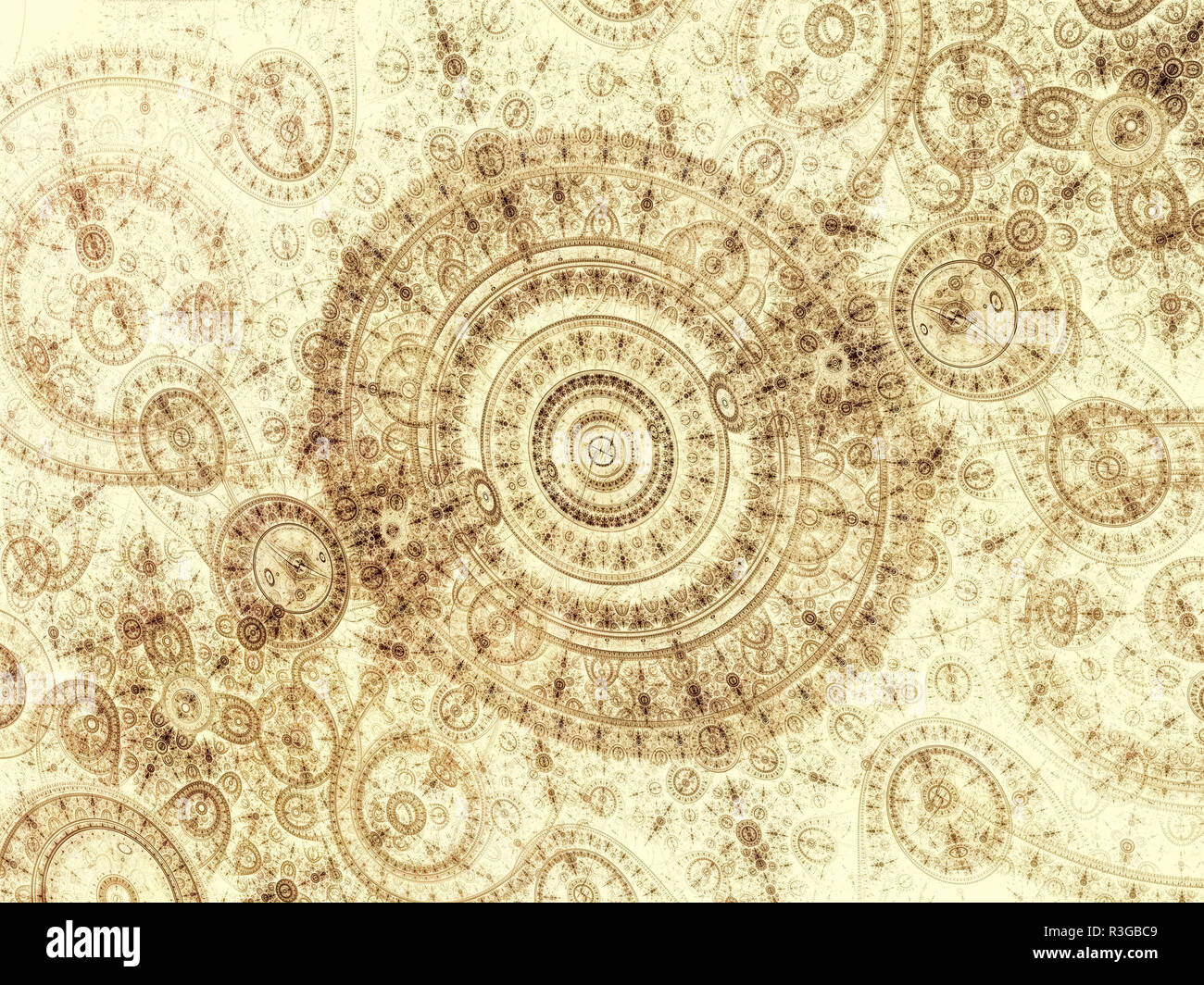 Orologio frattale - aggrovigliato anttique disegno stilizzato. Geometria Sacra abstract background. Computer-immagine generata foe web design, schede copre. Foto Stock