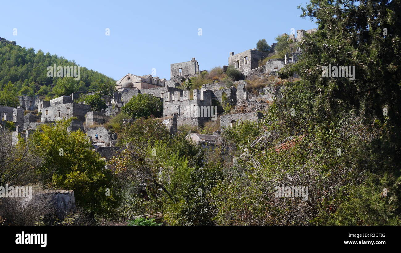 Kayakoy città fantasma nei pressi di Fethiye, Turchia Foto Stock